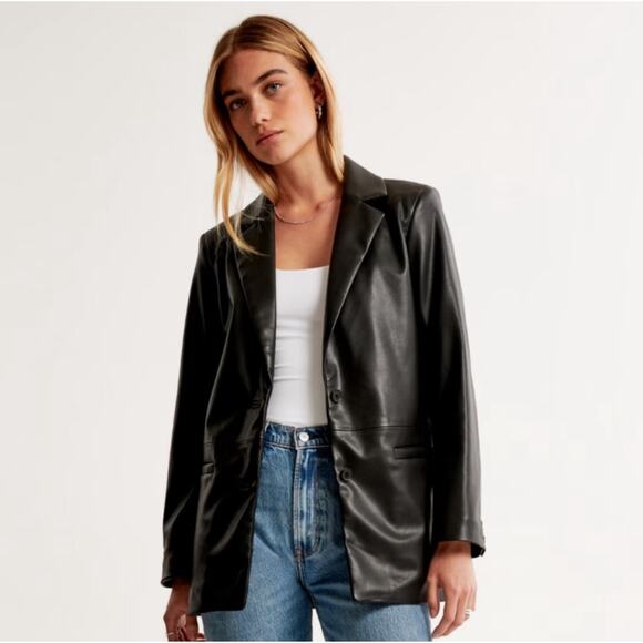 Abercrombie & Fitch A& F Womens Bold Edgy‎ Vegan Leather Blazer Jacket Size L - Picture 1 of 8